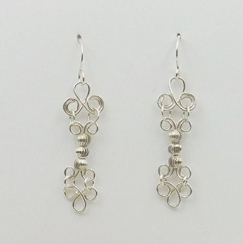 DKC-1052 Earrings, long filigree, silver beads $66 at Hunter Wolff Gallery